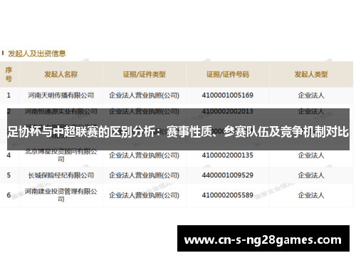 足协杯与中超联赛的区别分析：赛事性质、参赛队伍及竞争机制对比
